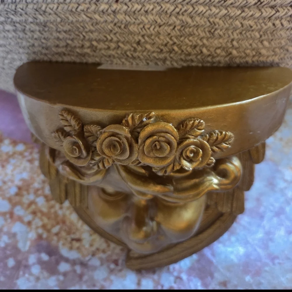Vintage heavy cherub wall shelf - Victorian style Gold Gilded Finish Stunning